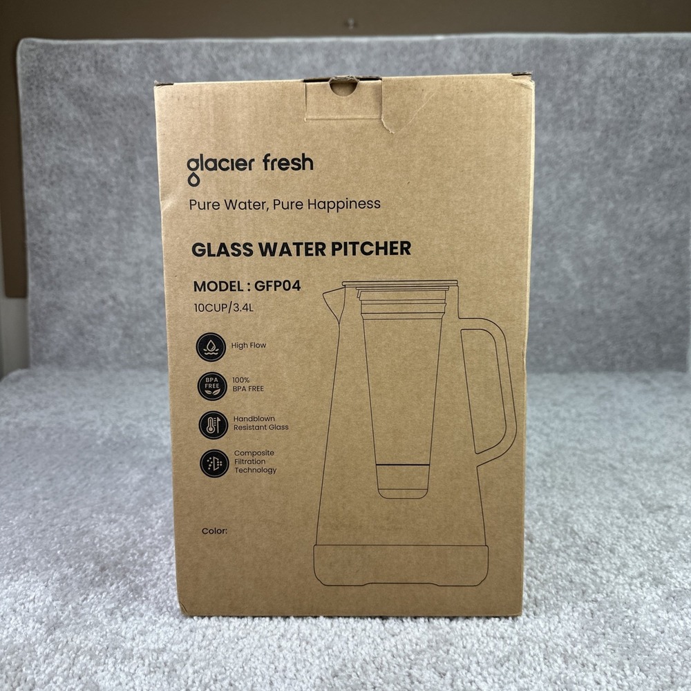 Glacier Fresh‎ Glass Water Pitcher 10 Cup Model GFP04 New Open Box